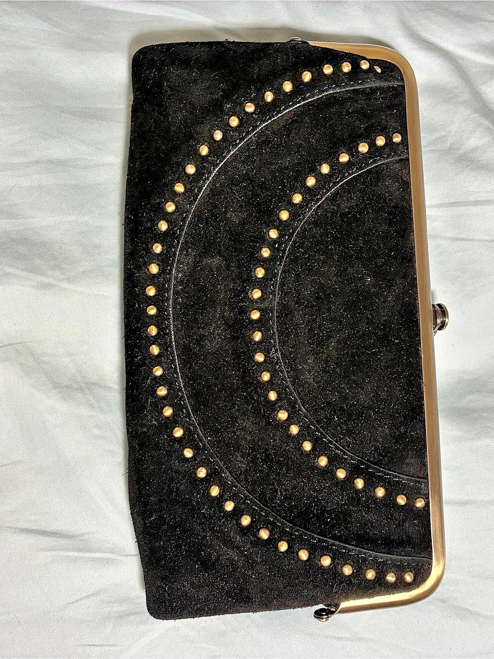 Hobo Lauren Double Frame Clutch Wallet Studded Black & Gold